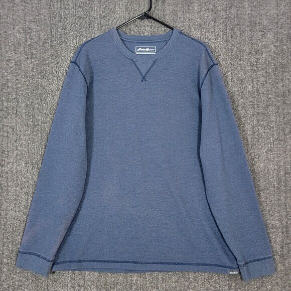 Eddie Bauer Shirt Mens XL Blue Quartz Trail Thermal Crew Neck Waffle Knit - Picture 1 of 13